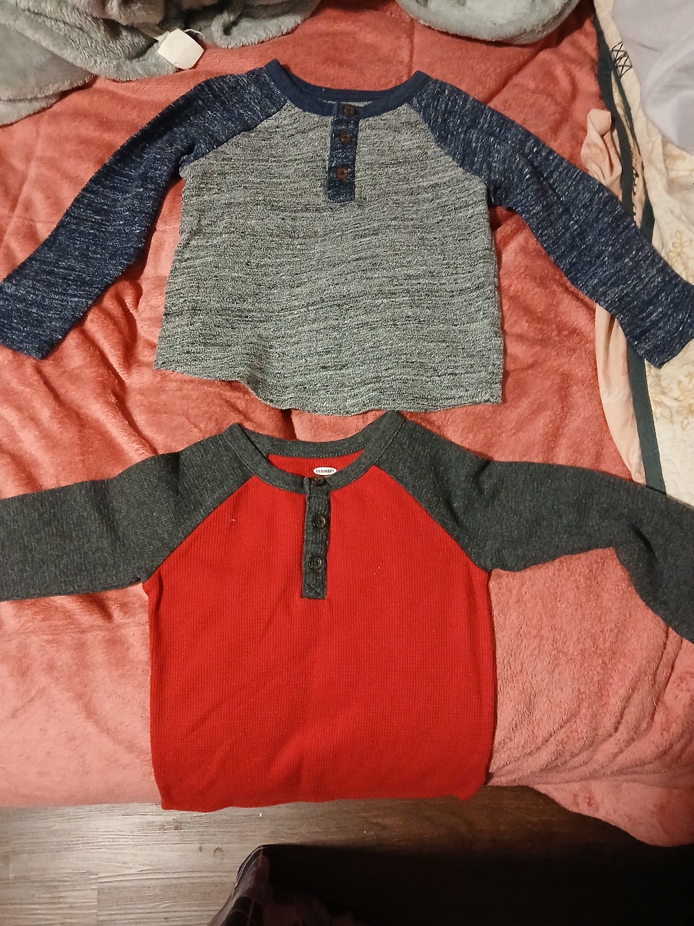 Old Navy Boys Long-Sleeve Henley Top - Red/Charcoal & Blue/Gray Set
